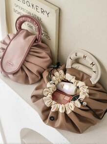 1 pièce Sac à maquillage grande capacité à cordon, sac cosmétique en PU imperméable portable, fourre-tout de voyage estival, sac de rangement multifonctionnel pour maquillage, idéal pour la fête des mères, les demoiselles d'honneur, les cadeaux pour les enseignants, les accessoires de mariage, les cadeaux de vacances