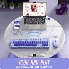 Wireless Keyboard And Mouse, Silent Keyboard Mouse Combo, Full-Sized Colorful Typewriter Keyboard With Round Keycaps, 2.4G Cute Mouse Compatible With PC/ Laptop/ Computer