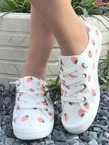 Women's Casual Ditsy Floral Flat Shoes, Fashion White Daisy Pattern, Suitable For Halloween, Christmas, Nightclub Parties, Soft, Comfortable, Breathable, Non-Slip, Plus Size, Outdoor Walking & Sports - White Powder - View 4