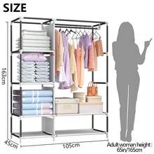 Portable Closet Storage Organizer Clothes Wardrobe Shoe Clothing Rack Shelf Dustproof Non-Woven FabricClothing Racks Back To School - Grey - View 6