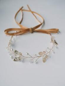 1pc Metal 3D Butterfly & Faux Pearl Beaded Headband Decoration, Suitable For Weddings, Parties & Daily Wear Valentine's Day Accessories - Gold - View 6