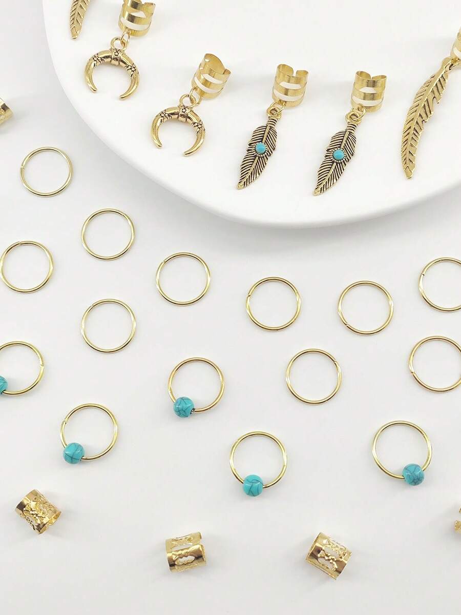 24 件贝壳珍珠发圈、辫子发饰珠、发圈珍珠贝壳海星流苏发圈套装 - 彩色 - 查看 1