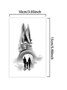 1片逼真临时纹身贴纸，半永久性，西式图案，防水防汗，可持续1-2周，逼真的草药汁液效果，不反光，黑色，男女通用，适用于手臂、胸部、腿部、腹部、腰部、手指、颈部、脊柱等部位，现代人体彩绘 - 黑色 - 查看 5