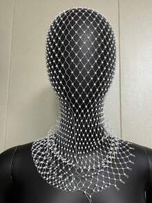 Fashion Accessories Rhinestone Stretch Mesh Hood Hood Bandana Holiday Carnival Flash Rhinestone Mask Woman - Black - View 11