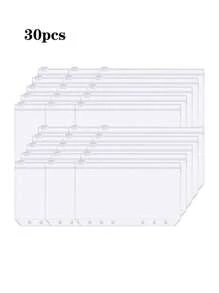 30/15/12pcs Adhesive Pocket A6 Clear Loose Leaf Odorless Waterproof 6 Hole Zipper Bags, Ticket/Cash Holder Pouch,Back To School,School Supplies