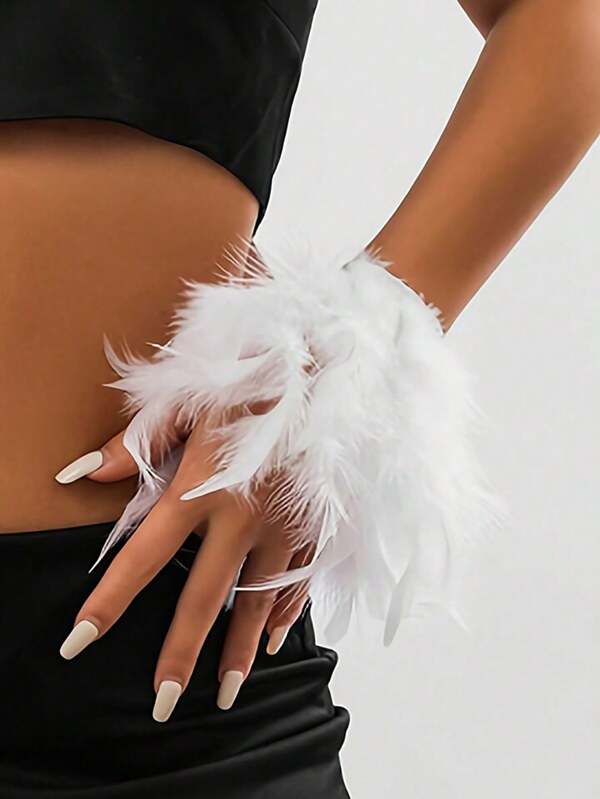 1pc Feather Cuff Feather Armband Showgirl Wrist Cuff For Carnival Party Cosplay Stage Show Accessory Costume,Christmas Feather Bracelet.