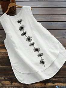 Top a casacca casual senza maniche da donna, in tinta unita e con stampa floreale a dente di leone, adatto per uso quotidiano