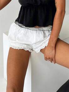 Women Lace Ruffle Shorts Cute Lolita Pumpkin Bloomers Fairy Bow Micro Shorts Pettipants - White - View 2