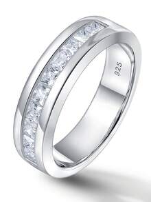 AIHUASI 1 件精致莫桑石水钻结婚戒指，男士 925 纯银永恒戒指 2.5*2.5 毫米 0.15 克拉公主方形切割耀眼 D 色 VVS1 莫桑石承诺订婚戒指精美珠宝情人节礼物