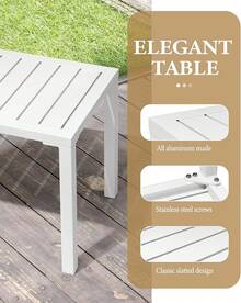 Crestlive Products - Mesa auxiliar rectangular de aluminio, mesa auxiliar para patio, pequeña mesa de centro para exteriores y interiores - Blanco - Ver 12