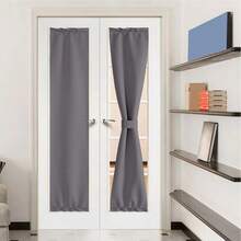 Local Warehouse- Door Curtain Panel, Grey French Door Curtains Blackout Thermal Insulated Curtain Sidelight Privacy For Window/Living Room/Doorways/Classroom (25W By 72L Inches, 1 Panel) - 灰色 - 查看 1