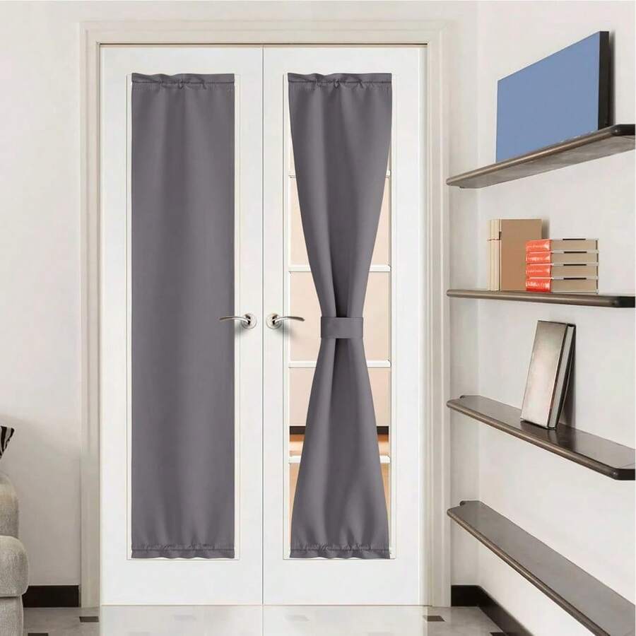 Local Warehouse- Door Curtain Panel, Grey French Door Curtains Blackout Thermal Insulated Curtain Sidelight Privacy For Window/Living Room/Doorways/Classroom (25W By 72L Inches, 1 Panel) - 灰色 - 查看 1