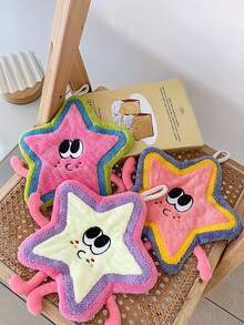 [Cute Star Hand Towel] Cute Star 1pc Washcloth | Modern Style, Cartoon Pattern, Polyester | Hand Wash Only, Towel For Kitchen & Bathroom
