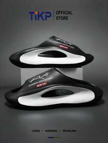 TIKP Dép EVA nhẹ thời trang cho nam, dép hở mũi chống trượt, giày mùa hè thông thường phù hợp cho hoạt động ngoài trời, bãi biển, tắm vòi sen, dành cho cả nam và nữ - màu đen và trắng thực sự - Xem 3