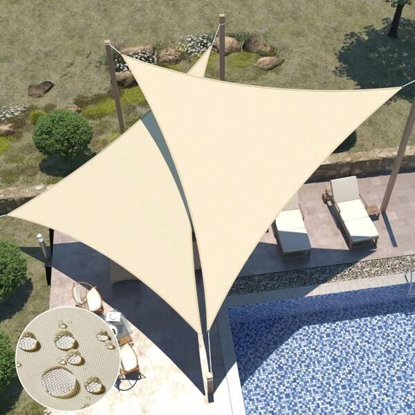 Toldo triangular para exteriores, vela de protección solar para patio, balcón, de 3/4 metros plegable con recubrimiento plateado, adecuado para terraza/patio/cubierta/jardín/actividades al aire libre. Toldo triangular impermeable para sombra solar en exteriores, para patio, balcón, toldo, paisaje, lluvia, adecuado para terraza/patio/cubierta/jardín, artículos esenciales de playa, accesorios de playa, flotador de piscina