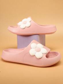 Papuci de casă pentru copii, spumă, talpă moale, antiderapantă, casual, cu vârf deschis, cu decor floral, ușoare, pentru interior, mărimi pentru fete