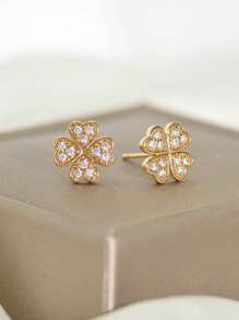 1 paire de boucles d'oreilles à tige cœur zirconium doré romantique. Convient pour le port quotidien, les vacances, les fêtes et les cadeaux pour les femmes.
