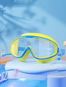 1pc 3-10 Years Old Children Anti-Fog HD Large Frame Swimming Goggles, Waterproof Anti-Fog Transparent And Comfortable Won't Strangle Eyes Swimming Goggles, Silicone Earplugs One-Piece Goggles, Suitable For Children's Swimming And Diving Use