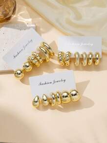 2-18pcs/Set Women Lightweight CCB Material Big Geometric Water Drop Earrings Set, Fashion Street Style, Suitable For Everyday, Party And Vacation Wear, Ideal Gifts For Friends And Couples Birthday