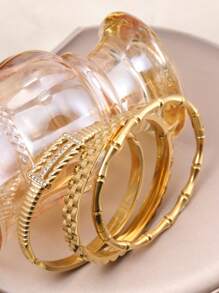 3 piezas Brazalete de acero inoxidable con elegante zirconia estilo vintage, adecuado para mujeres, regalo de aniversario de boda, brazalete apilable dorado