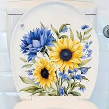 1pc Sunflower & Butterfly Removable Reusable Sticker, Fresh Natural Style, Full Of Vitality, Suitable For Decorating Bathroom Toilet, Can Add Warm And Lively Atmosphere To Monotonous Bathroom Space, Enhance Bathroom Aesthetics.