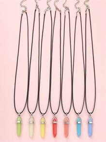 7pcs/Set Glow Crystal Ball Pendant Necklaces Set, With Luminous Hexagon Stone Colorful Hexagon Prism Pendant Necklaces, Friendship Gift Set For Best Friends/Family