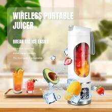 便攜式 USB 充電攪拌機/果汁機 - 易於清潔，適用於水果與蔬菜果汁、奶昔 - 容量 10.14oz 至 16.91oz - 數位顯示，不鏽鋼刀片 - 適合居家、辦公室、戶外旅行，可作為迷你製冰機使用 - 彩色 - 查看 6