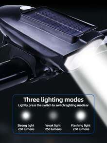 X-TIGER Rechargeable Bicycle Headlight And Taillight Set, 250 Lumens Solar Power Bicycle Front Light, Safe LED Warning Waterproof USB-C 1200mAh, Ultra Bright For Cycling Safety At Night