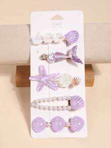 5pcs/Pack Mermaid Shell Hair Clips, Cute Kawaii Lovely Girls Side Crab Clips, Korean Fashion Bangs Hair Accessories - Multicolor - View 3