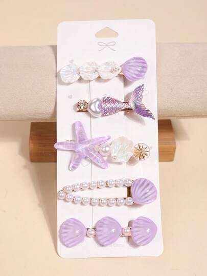 5pcs/Pack Mermaid Shell Hair Clips, Cute Kawaii Lovely Girls Side Crab Clips, Korean Fashion Bangs Hair Accessories