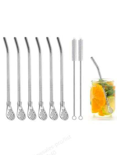 1/2/4/6/10 pièces Pailles en acier inoxydable avec filtre et cuillère, détachables et lavables, conviennent pour le maté, le thé aux fleurs, la filtration de jus