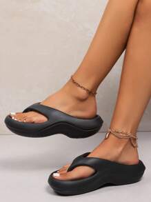 Women's Fashionable Casual Plain EVA One-Piece Molded Flip Flops, Comfortable And Soft, Four Seasons Applicable, Suitable For Daily Life, Work Or Beach Vacation And Other Scenes.