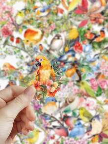 1 Pack 50pcs Flower & Bird Pattern Stickers, Waterproof For Scrapbooking, Journals, Cups, DIY Crafts School Supplies, Back To School - Style 2 - View 5