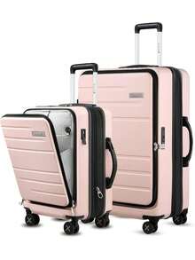 22149 1/2 Piece Set Luggage Sets , Expandable 20 Inch Carry On Luggage And 28 Inch Checked Suitcase With Front Opening (Pink, 20/28) - Cameo Pink - View 11