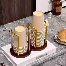 1pc Bamboo Wood Paper Cup Holder, Paper Cup Dispenser, Multipurpose Cup Rack, Home Kitchen Supplies, For Coffee & Tea Cups - Ideal For Household & Commercial Use!