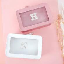 1pc Customizable Leather & Transparent Waterproof Cosmetic Bag, Personalized A-Z Initial Travel Organizer, Great Gift For Friends, Girlfriend, Mother
