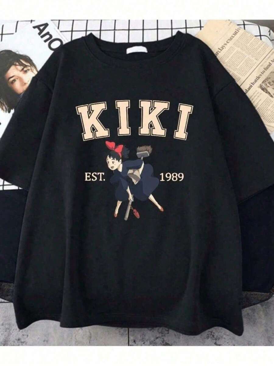 Kiki Anime 1989 Basic T-Shirt Blouse Unisex Cotton Shirt - Black - View 1