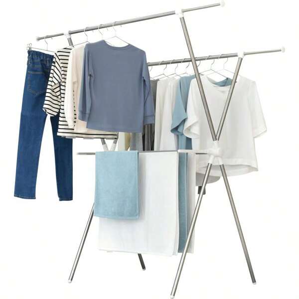 Indoor Clothes Drying Rack, Indoor Futon Drying Rack, Clothes Drying Stand, Folding, Indoor Drying Rack, Laundry Drying Rack, Towel Hanger, Compact, X-Shaped, Regular Type