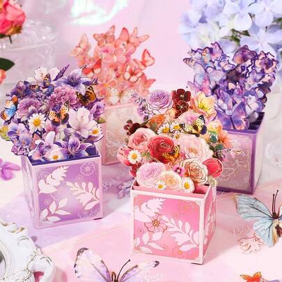 花梦蝶语立体贺卡，高吸睛度花束卡，祝福生日卡，教师节礼物卡，用于学校用品，返校季