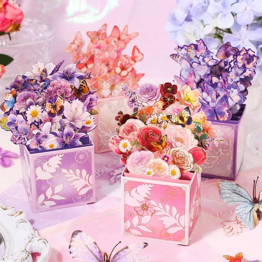 花梦蝶语立体贺卡，高吸睛度花束卡，祝福生日卡，教师节礼物卡，用于学校用品，返校季