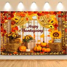 1pc Thanksgiving Background Banner, Polyester - Autumn Pumpkin & Sunflower Harvest Theme Party Decor, Thanksgiving Turkey Photo Booth Backdrop, Autumn Holiday Non-Electric Wall Decoration Banner