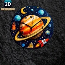 1pc 2D Flat, Cosmic Planet Clock Metal Sign, 8 Inch Non-Functional Clock, Wall Art Decor, Vibrant Space Theme With Colorful Celestial Design, Suitable For Home, Office, Cafe, Bar, Garden, Room Decoration, Unique Holiday Gift, Random Hole Style