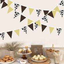 1/2/3pcs Brown Cow Print Bunting Banner Western Cowboy Party Decorations (Random Cow Pattern)Triangle Flag Pennant Garland For Western Cowboys Cowgirls Birthday BabyShower Derby Day Farm Cow Wild Party Decor