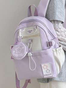 日系可爱少女撞色迷你双肩包女韩版多巴胺星星小背包初高中学生书包外出旅行学习春游双肩包女生郊游书包