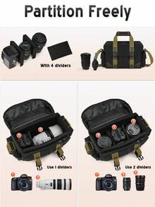 NEWHEY Mochila profesional para cámara que permite transportar múltiples lentes, bolsa para cámara de 10L para hombres, con protección total, compatible con Canon, Nikon, DSLR/SLR - Negro - Ver 2