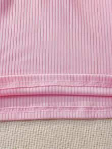2 件套女婴夏季服装 0-3 岁，纯色翻领无袖上衣搭配粉色碎花白色短裤，女童时尚户外服装套装 - 粉色 - 查看 4