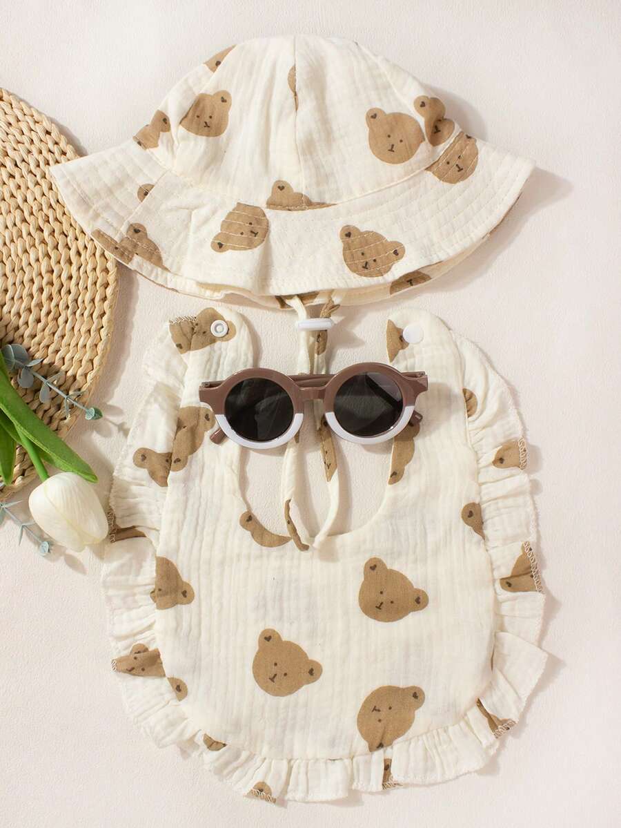 Bộ 3 mũ xô có dây rút, kính râm, khăn rằn bib drool cho trẻ em, phù hợp để sử dụng hàng ngày - Nhiều màu - Xem 1