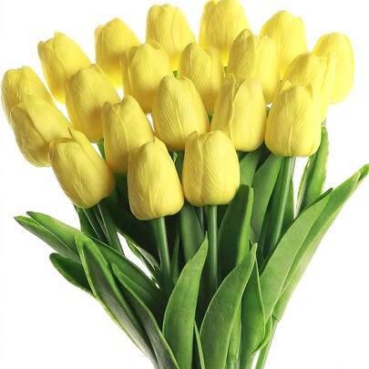 1/3/5/10pcs Fake Flowers , Decorative Flowers Modern Romantic Simulation Tulips Bouquet, Wedding And Hotel & Home Decoration,Festival Party Event Decoration, Table Arrangement, Mother's Day, Valentine's Day, Christmas, New Years Gifts-Yellow
