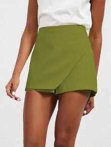 YROOE Women's Fashion Casual Versatile Solid Color Asymmetrical Skirt Shorts - Grass Green - View 6