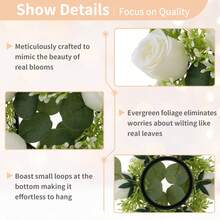 6pcs Small Candle Rings Wreaths 8.3 Inch Inner Diam White Fake Roses Artificial Flowers Wedding Centerpieces For Tables Spring Summer Wreath For Front Door Weddings Bouquet Party Decor - 3種顏色 - 查看 7